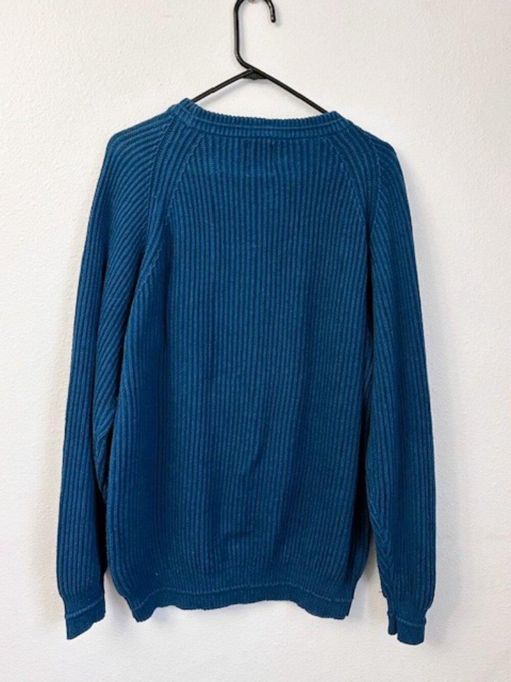 Vintage Chaps Ralph Lauren Teal Ribbed Raglan Knit Sweater Large Cotton Crest - Picture 8 of 13